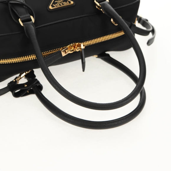 PRADA Hand Bag Nylon 2way Black Gold 1BB115 Auth am9579SM