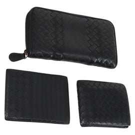 BOTTEGA VENETA INTRECCIATO Wallet Leather 3 Set Black Auth am9581