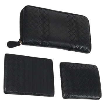BOTTEGA VENETA INTRECCIATO Wallet Leather 3 Set Black Auth am9581