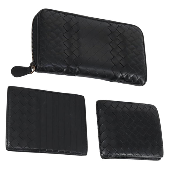 BOTTEGA VENETA INTRECCIATO Wallet Leather 3 Set Black Auth am9581