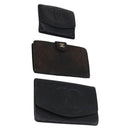 CHANEL Wallet Leather 3 Set Black CC Auth am9582-1