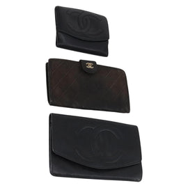 CHANEL Wallet Leather 3 Set Black CC Auth am9582