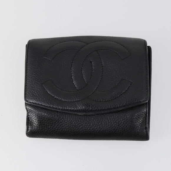 CHANEL Wallet Leather 3 Set Black CC Auth am9582