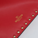 VALENTINO Studs Clutch Bag Leather Pink Gold Auth am9589-8