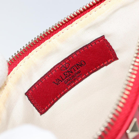 VALENTINO Studs Clutch Bag Leather Pink Gold Auth am9589
