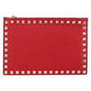 VALENTINO Studs Clutch Bag Leather Pink Gold Auth am9589-13
