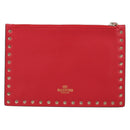 VALENTINO Studs Clutch Bag Leather Pink Gold Auth am9589-2