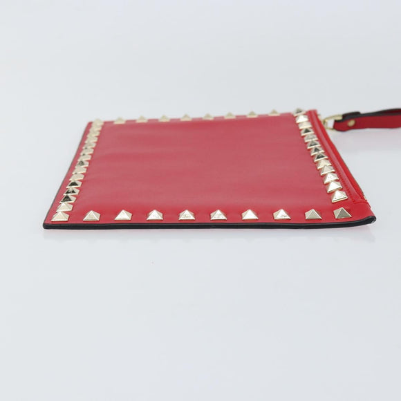 VALENTINO Studs Clutch Bag Leather Pink Gold Auth am9589
