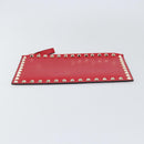 VALENTINO Studs Clutch Bag Leather Pink Gold Auth am9589-6