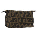 FENDI Zucca Canvas Pouch Black Brown Auth am9590-1