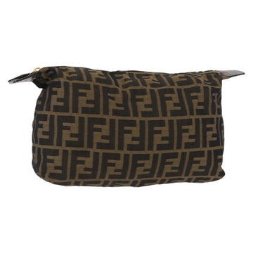 FENDI Zucca Canvas Pouch Black Brown Auth am9590