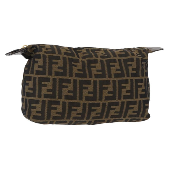 FENDI Zucca Canvas Pouch Black Brown Auth am9590