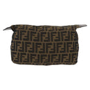 FENDI Zucca Canvas Pouch Black Brown Auth am9590-13
