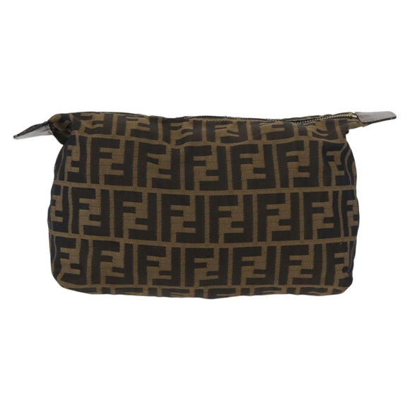 FENDI Zucca Canvas Pouch Black Brown Auth am9590