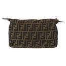 FENDI Zucca Canvas Pouch Black Brown Auth am9590-2