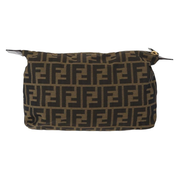 FENDI Zucca Canvas Pouch Black Brown Auth am9590