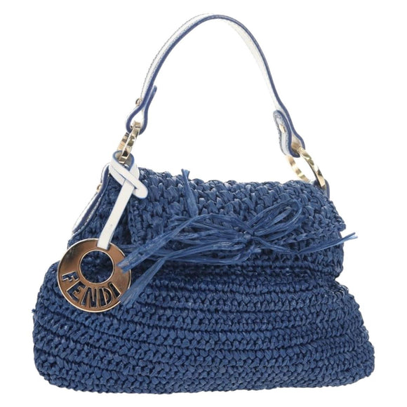 FENDI Hand Bag Straw Blue Gold Auth am9592V