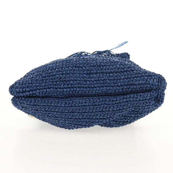 FENDI Hand Bag Straw Blue Gold Auth am9592V