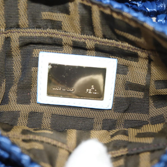 FENDI Hand Bag Straw Blue Gold Auth am9592V