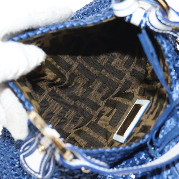FENDI Hand Bag Straw Blue Gold Auth am9592V