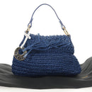 FENDI Hand Bag Straw Blue Gold Auth am9592V-12