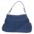 FENDI Hand Bag Straw Blue Gold Auth am9592V-2