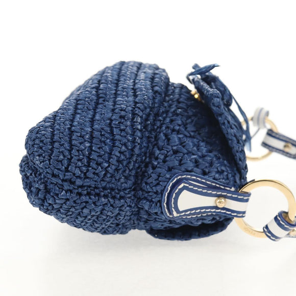 FENDI Hand Bag Straw Blue Gold Auth am9592V