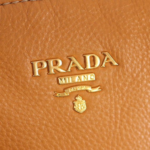 PRADA Shoulder Bag Leather Brown Gold Auth am9602V