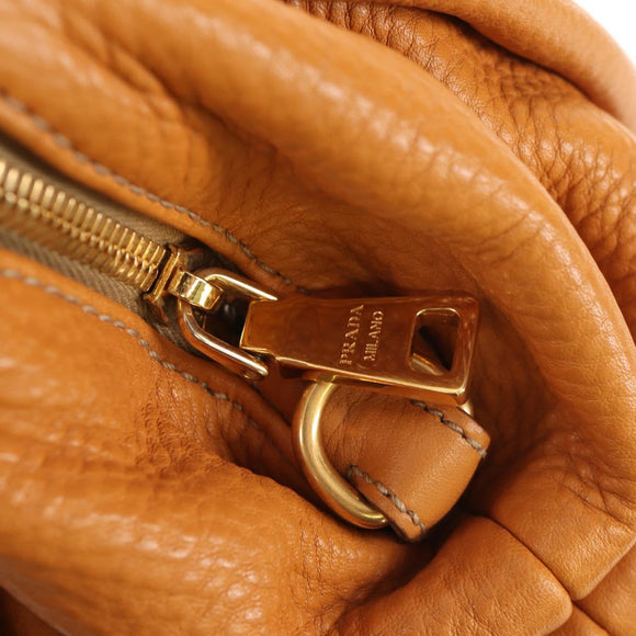 PRADA Shoulder Bag Leather Brown Gold Auth am9602V