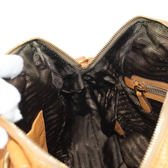 PRADA Shoulder Bag Leather Brown Gold Auth am9602V