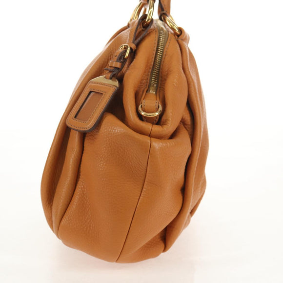 PRADA Shoulder Bag Leather Brown Gold Auth am9602V