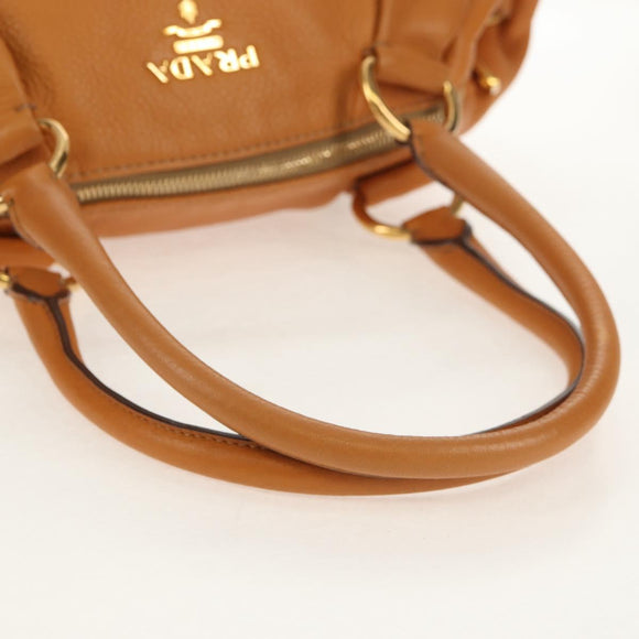 PRADA Shoulder Bag Leather Brown Gold Auth am9602V