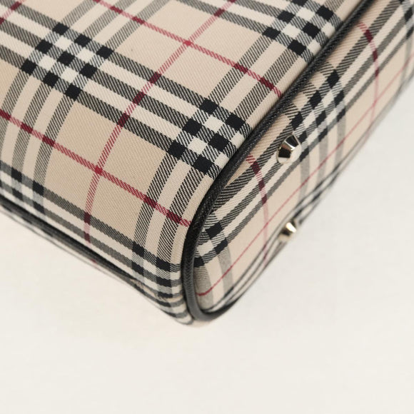 BURBERRY Nova Check Hand Bag Canvas Beige Silver Auth am9603A