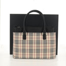 BURBERRY Nova Check Hand Bag Canvas Beige Silver Auth am9603A-25