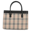 BURBERRY Nova Check Hand Bag Canvas Beige Silver Auth am9603A-3