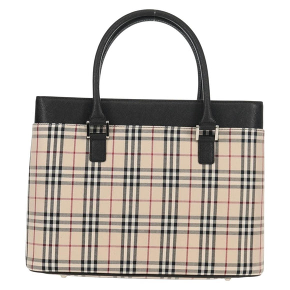 BURBERRY Nova Check Hand Bag Canvas Beige Silver Auth am9603V