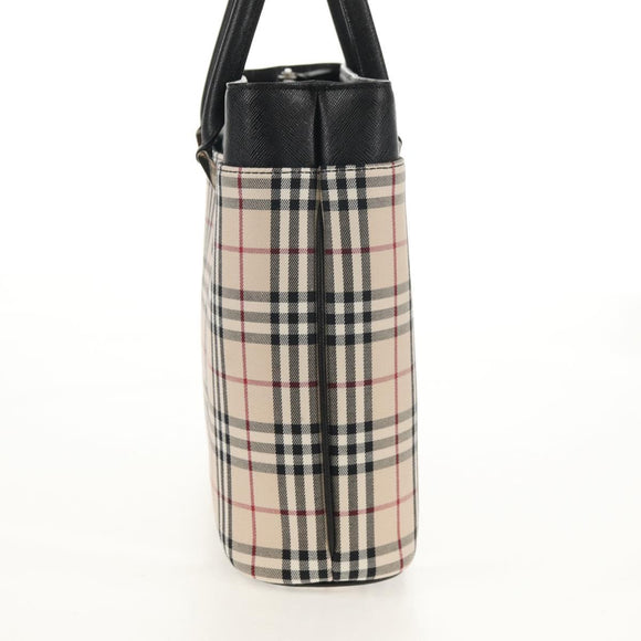 BURBERRY Nova Check Hand Bag Canvas Beige Silver Auth am9603A