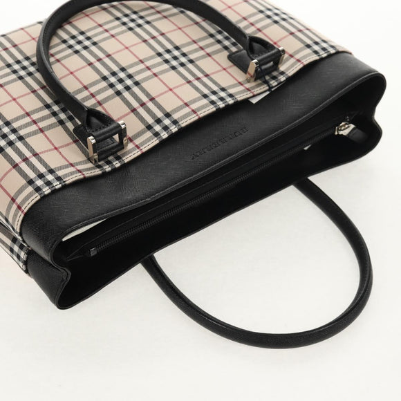 BURBERRY Nova Check Hand Bag Canvas Beige Silver Auth am9603A
