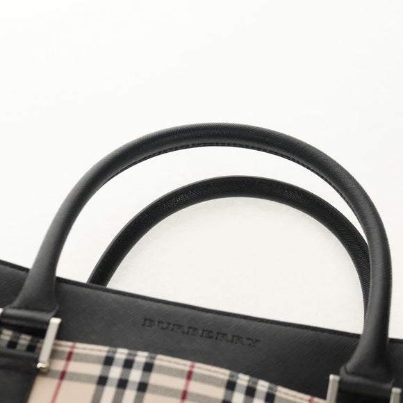 BURBERRY Nova Check Hand Bag Canvas Beige Silver Auth am9603A