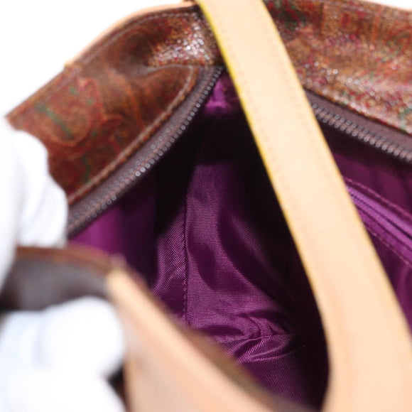 ETRO Paisley Shoulder Bag Canvas Brown Auth am9604