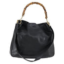GUCCI Bamboo Shoulder Bag Leather 2way Black Gold 001 1998 1577 Auth am9605-1