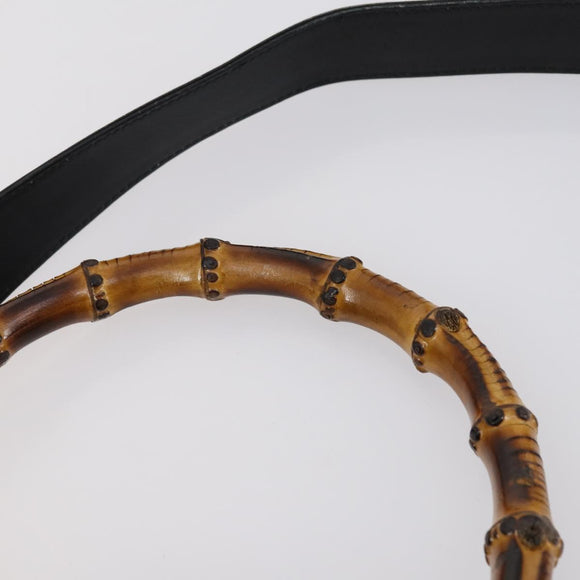 GUCCI Bamboo Shoulder Bag Leather 2way Black Gold 001 1998 1577 Auth am9605