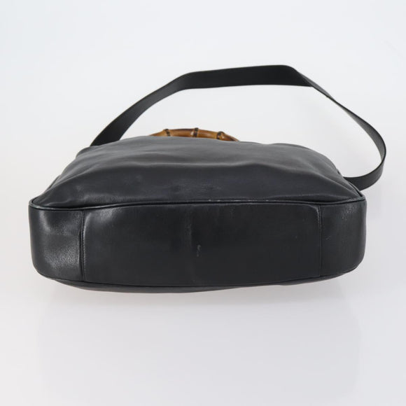 GUCCI Bamboo Shoulder Bag Leather 2way Black Gold 001 1998 1577 Auth am9605