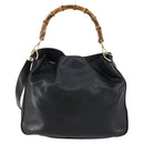GUCCI Bamboo Shoulder Bag Leather 2way Black Gold 001 1998 1577 Auth am9605-2