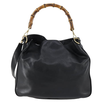 GUCCI Bamboo Shoulder Bag Leather 2way Black Gold 001 1998 1577 Auth am9605 - 0