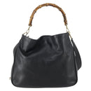 GUCCI Bamboo Shoulder Bag Leather 2way Black Gold 001 1998 1577 Auth am9605-3