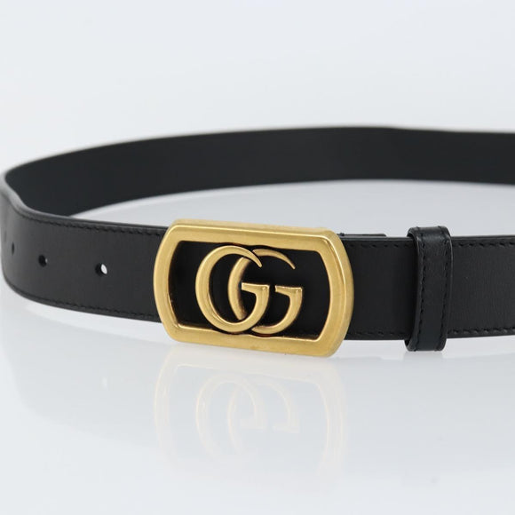 GUCCI GG Marmont Belt Leather 44.1"" Black Gold 575587 Auth am9607