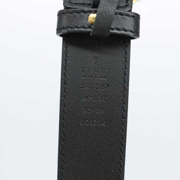 GUCCI GG Marmont Belt Leather 44.1"" Black Gold 575587 Auth am9607