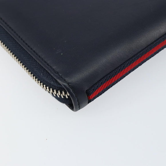 GUCCI Sherry Line Long Wallet Leather Navy Silver 344096 Auth am9608