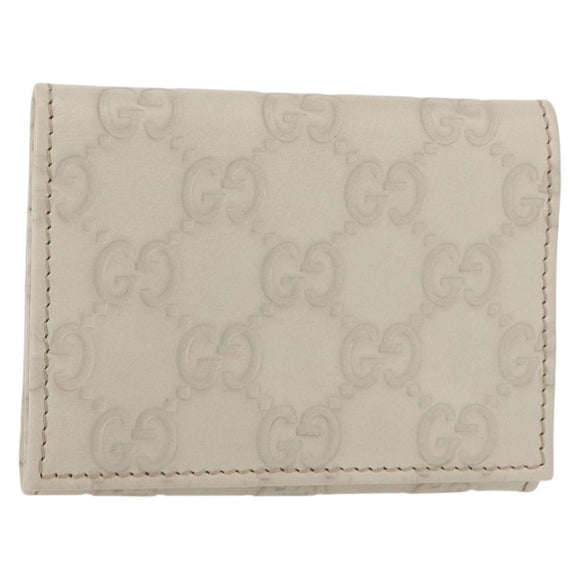 GUCCI GG Canvas Guccissima Card Case Leather White 120965 Auth am9609A